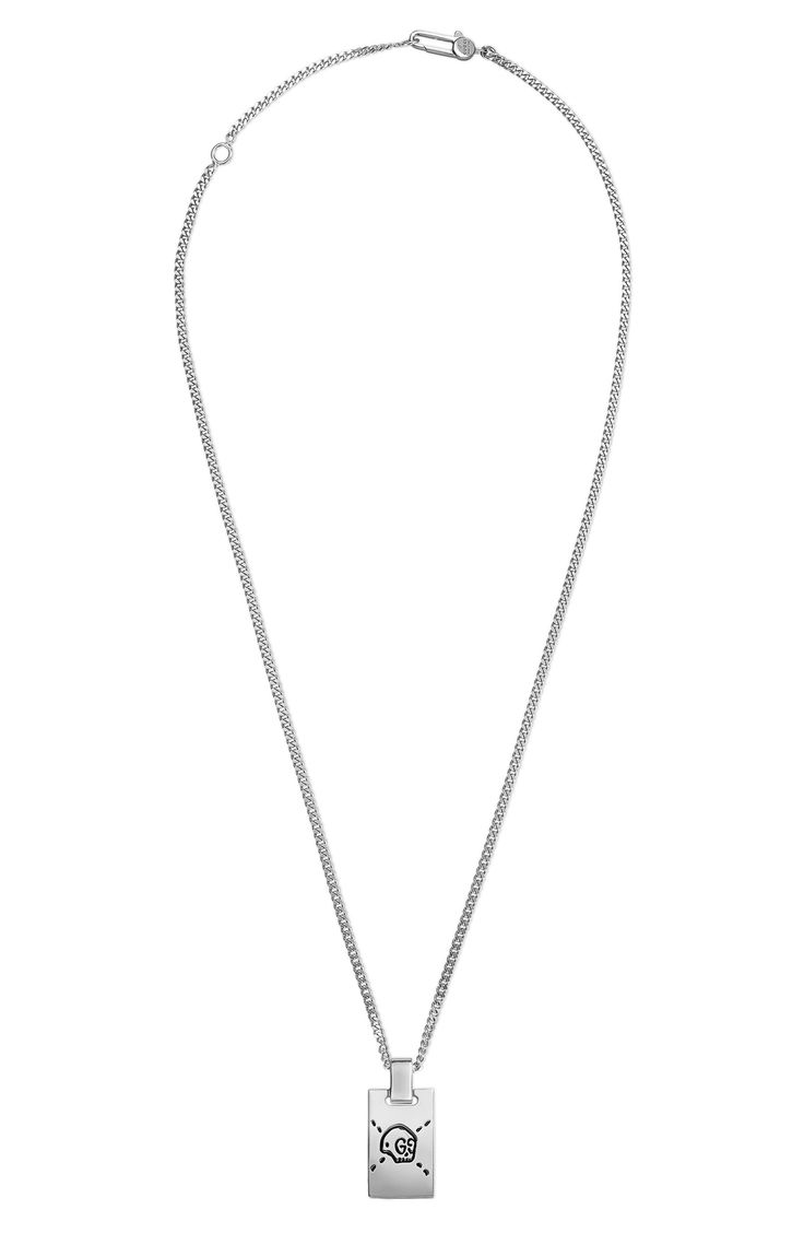 Designed in a collaboration with artist Trouble Andrew, this lengthy necklace is anchored with a silver pendant etched with a signature GucciGhost motif. Style Name:Gucci Ghost Pendant Necklace. Style Number: 6146262. Available in stores. Gucci Ghost, A Signature, Silver Pendant, Ghost, Silver Necklace, In Italy, Nordstrom, Pendant Necklace, Gucci