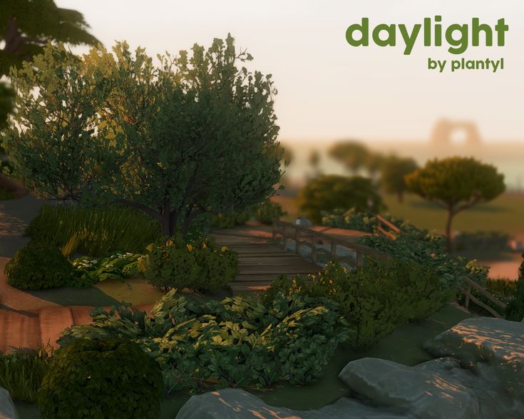 an animated image of a park with trees and rocks