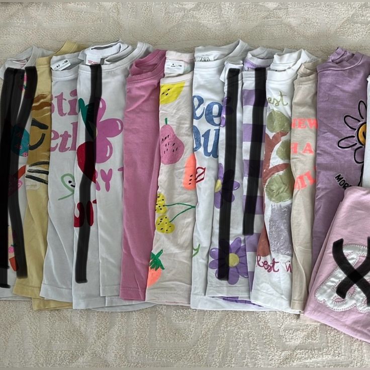 10 Total. Size 6. All Gently Worn A Few Times- Very Minor Marks Or 2-3 Of Them. *A Few Have Been Sold In A Separate Listing. Multicolor Spring T-shirt For Playwear, Trendy White Top For Playwear, Trendy White Top, Playful Purple Summer T-shirt, Playful White T-shirt For Loungewear, Purple Cartoon Print Tops For Spring, Purple Graphic Print Tops For Loungewear, Multicolor Spring T-shirt For Play, Cute Long Sleeve Purple T-shirt