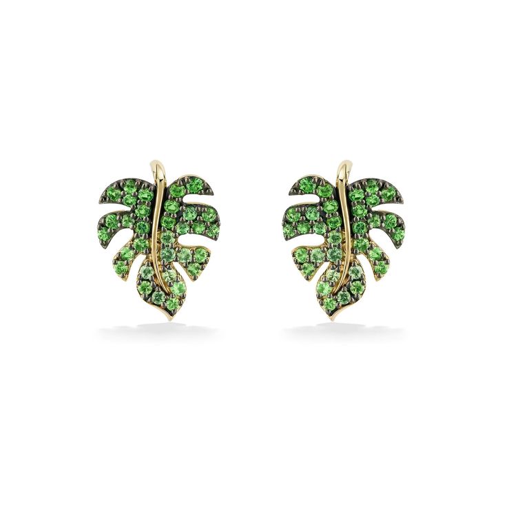 14K Honey Gold™ (Yellow Gold) Le Vian Aloha® Collection Ombré Monstera Stud Earrings with 1.00 Carat (total weight) of Forest Green Tsavorite™. The earrings measure approximately 11/16" in length. Available exclusively at Na Hoku - Hawaii's Finest Jewelers Since 1924. Yellow Gold Tsavorite Earrings Fine Jewelry, Gold Tsavorite Earrings Fine Jewelry, Tsavorite Yellow Gold Earrings For Gift, Yellow Gold Tsavorite Earrings As Gift, Mens Diamond Jewelry, Aloha Collection, Le Vian, Fine Jewels, Golden State