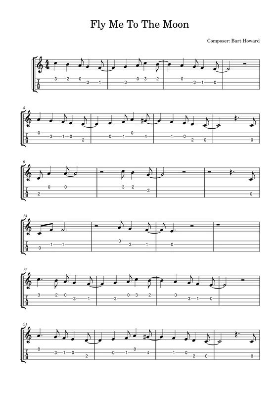 sheet music with the words fly me to the moon