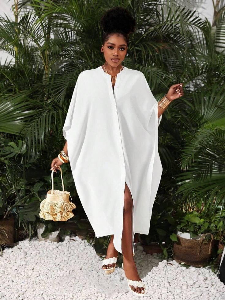 SHEIN Slayr Vacation Leisure Loose Fit Long Shirt Dress | SHEIN USA Dinner Wears, Stylish Work Attire, African Clothing Styles, African Design Dresses, Latest African Fashion Dresses, African Dresses For Women, Long Shirt Dress, Women Midi, African Fashion Dresses