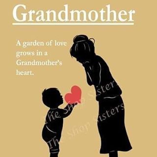 a woman holding a red heart next to a child's hand, with the words grandmother