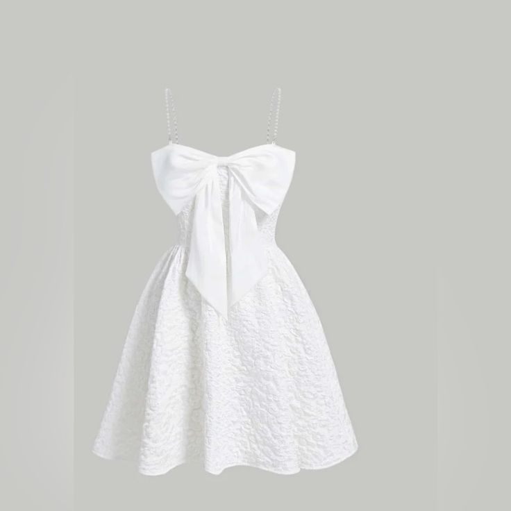 White Dress Mini Never Worn. Size Medium. Strapless. Jacquard Bow Front Cami Dress White Short Dress Outfit, White Formal Dress Short, All White Party Dress, White Dress Aesthetic, White Dress Cute, White Party Dress, Pretty White Dresses, White Dresses Graduation, Dama Dresses