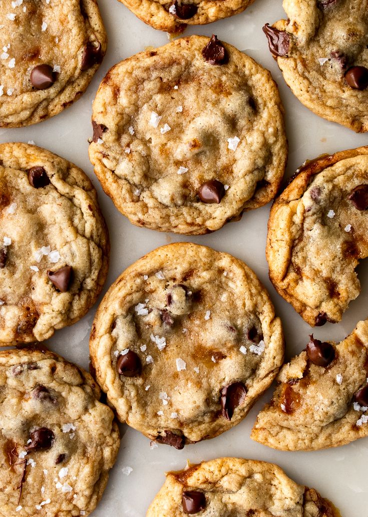 chocolate chip cookies with sea salt on top