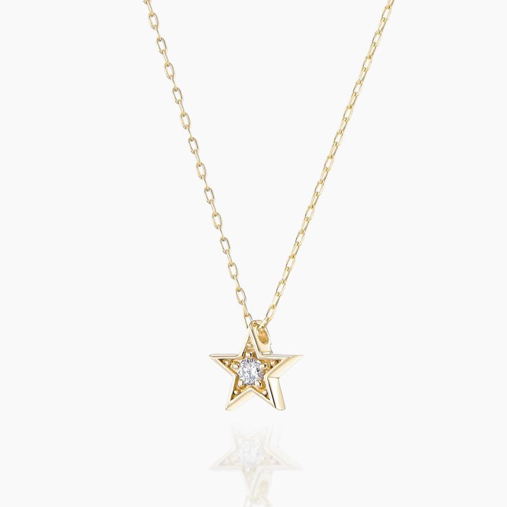 A necklace that adds the shine of the diamond to the star motif. Focus on three -dimensional effects and shapes so that it does not become too sweet and make the chest gorgeous. Diamond Necklace With Star Charm As Gift, Party Necklaces With Star Charm, Party Necklace With Star Charm, Star Shaped Diamond Necklace Gift, Fine Jewelry Star Shaped Diamond Necklace For Gift, Dainty Star Diamond Necklace, Diamond Necklace With Star Charm For Gift, Dainty Diamond Star Necklace, Dazzling Star-shaped Jewelry Gift