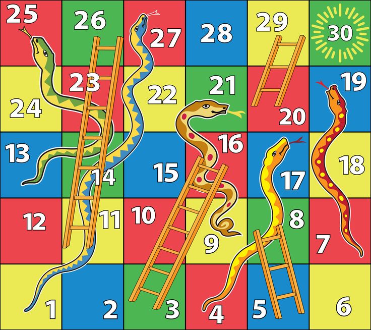 an image of snakes and ladders on a checkerboard background with the numbers