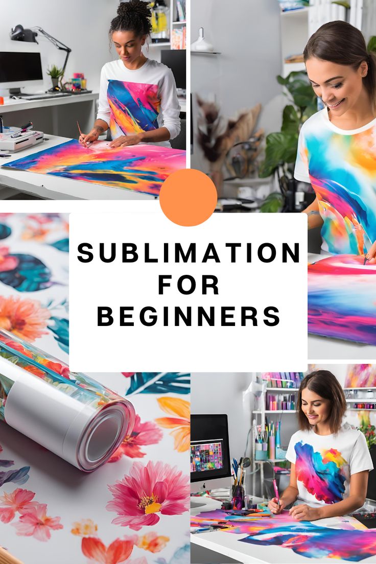 a woman is working on an art project with the words sublimation for beginners