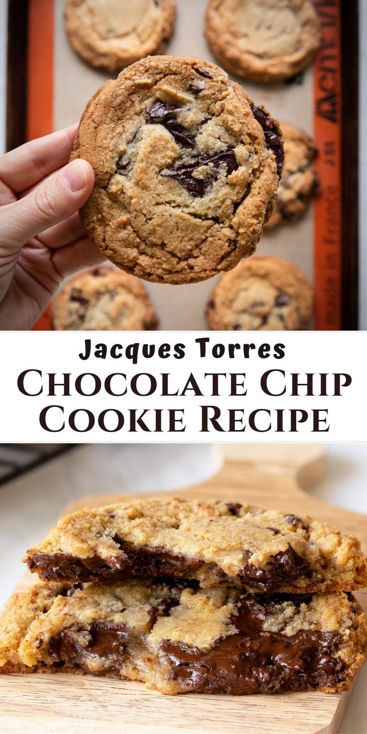 jacques torres chocolate chip cookies on pan and cut in half. Torres Chocolate Chip Cookies, Jacques Torres Chocolate Chip Cookie Recipe, Jacque Torres Cookies, 72 Hour Chocolate Chip Cookie, French Chocolate Chip Cookies, Bakery Style Chocolate Chip Cookies Recipes, The Best Chocolate Cookies, Crunchy Outside Soft Inside Cookies, Jaques Torres Chocolate Chip Cookies