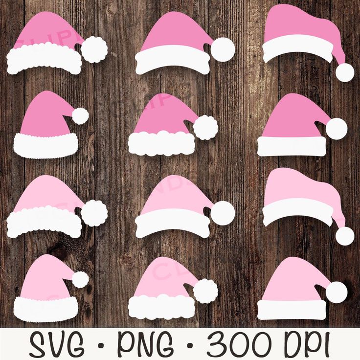 pink and white santa hat cut outs on wood