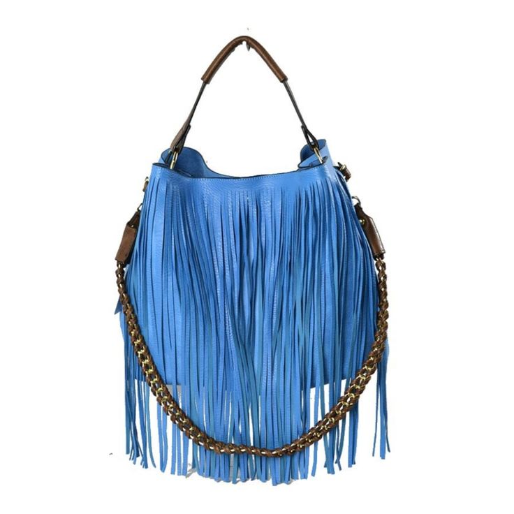 Blue Fringed Bag With Bonus Bag On The Inside. Extra Strap Included. Blue Bucket Bag With Detachable Handle For Errands, Blue Top Handle Shoulder Bag For Summer, Chic Blue On-the-go Bags, Blue Bucket Bag With Removable Pouch For Errands, Blue Top Handle Shoulder Bag For On-the-go, Blue Satchel Bucket Bag For Errands, Blue Shoulder Bucket Bag For Errands, Blue Top Handle Shoulder Bag For Errands, Summer Blue Satchel With Removable Pouch