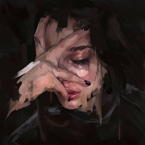 a painting of a woman with her hand on her face