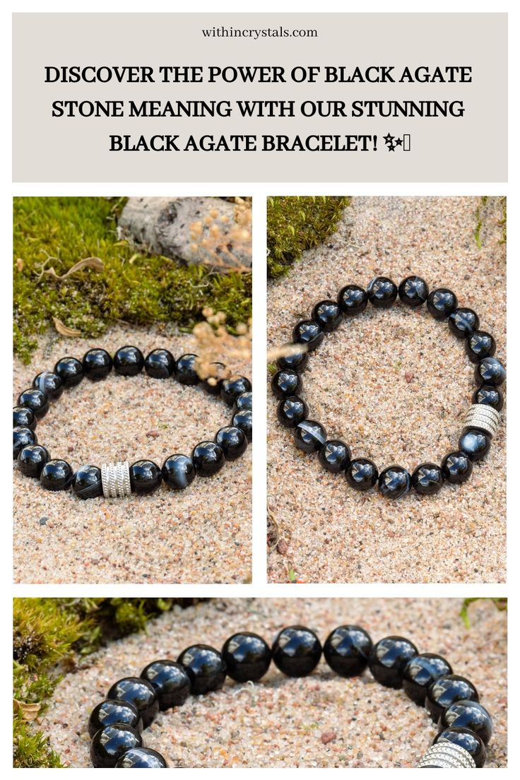 Unleash your inner strength and protection with our mesmerizing Black Agate Bracelet! 😍✨🛡️ Explore the deep spiritual properties and meaning of the enchanting Black Agate stone, known for its grounding energy and ability to ward off negative vibes. Elevate your style and positivity with this exquisite crystal bracelet! 💫🌟 #BlackAgateStoneMeaning #CrystalBracelet #Spirituality Black Onyx Beaded Bracelets With Polished Beads, Spiritual Black Onyx Crystal Bracelet, Black Obsidian 8mm Bead Jewelry, Black Onyx Crystal Bracelet With 8mm Beads, Black Onyx Gemstone Beaded Bracelets, Black Onyx Beaded Bracelets With Gemstones, Black Onyx Beaded Bracelet With Gemstone Beads, Black Onyx Bracelet With Gemstone Beads, Black Crystal Bracelet With Gemstone Beads As Gift