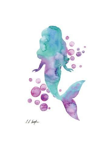 a watercolor painting of a mermaid with bubbles