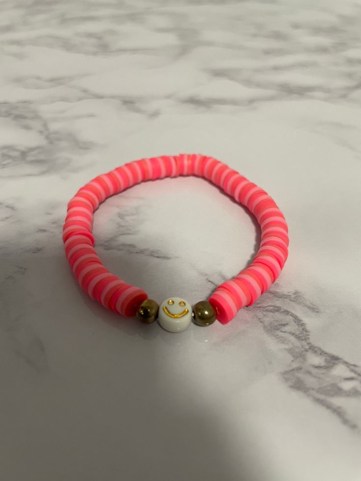 bright and colourful, adds an amazing bling to your outfit, very comfortable and adjustable to your size,filled with joy. Pink Smiley, Preppy Stuff, Colour Ideas, Clay Bead, Bracelet Ideas, Clay Beads, Bead Bracelet, Charm Bracelets, Arm Band