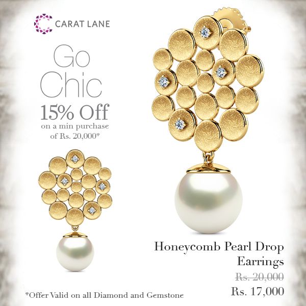 Get close to nature with the Honeycomb Pearl Drop Earrings. Small beaten gold discs, few studded with diamonds, are clustered together to form the stud of the earrings. A pearl suspended from the cluster closely resembles honey dropping from the comb. Pair it with the Honeycomb Pearl Drop Pendant - http://www.caratlane.com/honeycomb-pearl-drop-earrings-18k-yellow-gold-je00559-ygp9pe.html?utm_source=Pinterest_medium=ODigMa+Pins_campaign=Go+Chic_content=JE00559-YGP9PE Honey Comb Jewellery, Skull Jewelry Women, Pearl Trend, Buy Earrings Online, Pearl Drop Pendant, Honeycomb Necklace, Trendy Jewellery, Tiffany And Co Necklace, Buy Earrings