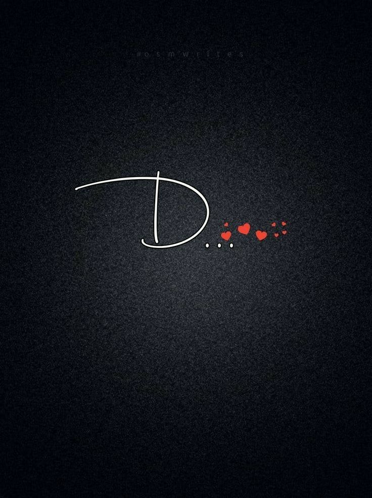 the word d is written in white on a black background with red hearts around it