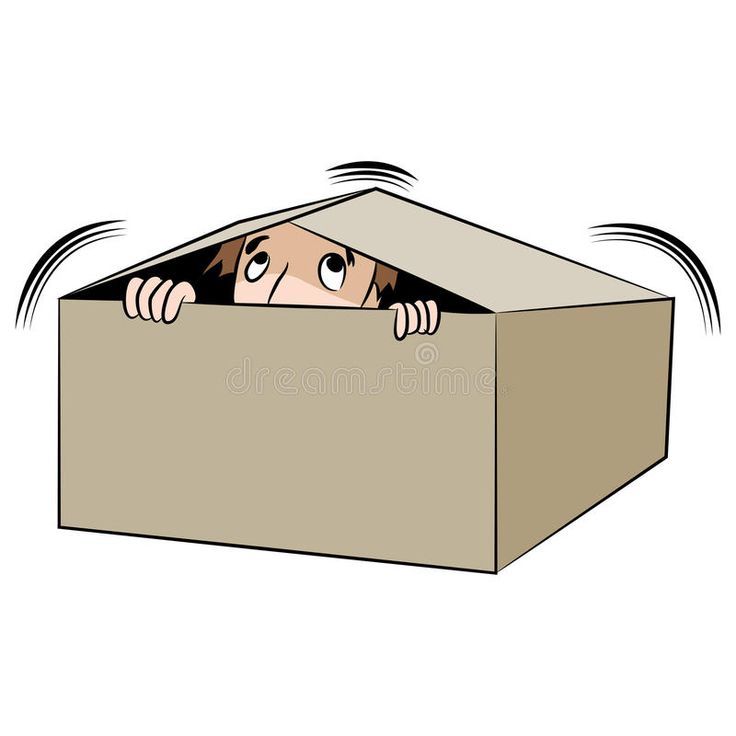 a man hiding in a box with his head sticking out from inside the box royalty illustration