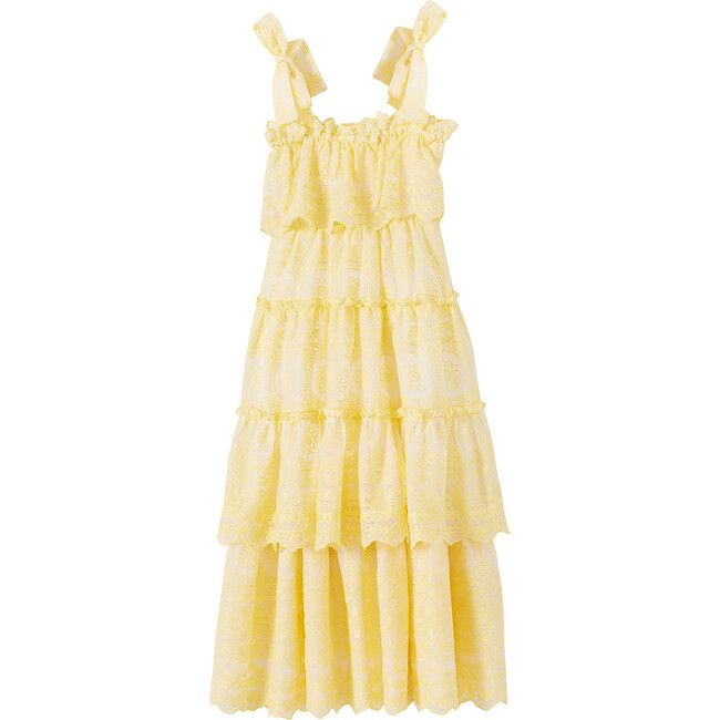 Make a statement with our Juniper Embroidered Maxi Dress. With its embroidered floral design, tie-up strap detailing, and tiered ruffles, this maxi dress is perfect for special occasions or just twirling around. | Marlo Kids | Juniper Embroidered Maxi Dress, Lemon (Yellow, Size 3-4Y) | Maisonette collects the best children’s products from around the world (unlike Zulily, Etsy, The Tot, Farfetch Kids, Childrensalon, Crate and Kids, Kohls, Wayfair, Buy Buy Baby, Nordstroms, Mini Boden, J.Crew Fact Yellow Tiered Cotton Dress, Yellow Cotton Tiered Dress, Yellow Dresses With Ruffles And Ruffled Straps, Yellow Dress With Ruffled Straps And Details, Yellow Tiered Sundress, Kids Yellow Dress, Kids Party Dresses, Sleepwear Dress, Swimming Bathing Suits