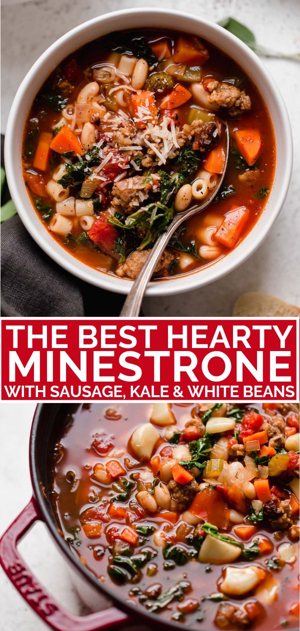 the best hearty minestone soup with sausage, kale and white beans