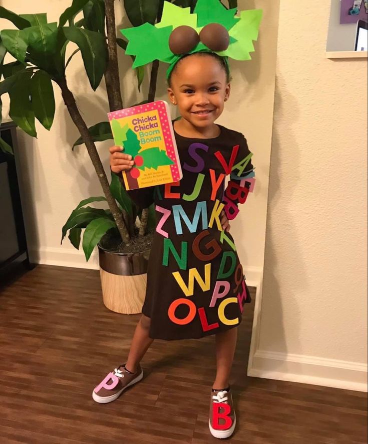 Diy Chicka Chicka Boom Boom Costume, Chica Chica Boom Boom Costume, Book Character Day For Kids, Girl Book Characters Costumes, Aubrey Character, Chicka Chicka Boom Boom Costume, Book Character Costumes For Kids, Teacher Book Character Costumes, Girl Book Characters