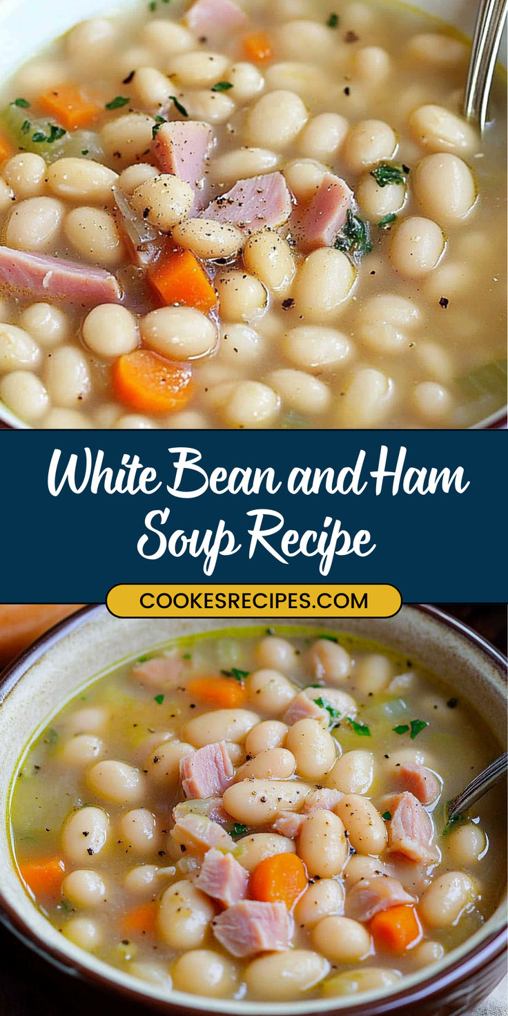 white bean and ham soup recipe in a bowl