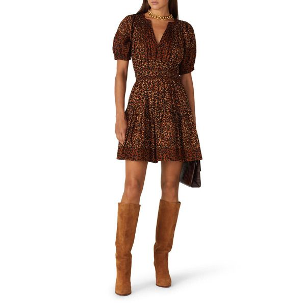 Brown. Leopard Print (100% Cotton). Hourglass. Short sleeves. V-neckline. Center back zipper closure. 35" from shoulder to hemline. Imported. Rent Dresses, Pretty Notes, Rent The Runway, Closet Designs, Brown Leopard, Ulla Johnson, Dress First, Puff Sleeve, Wrap Dress