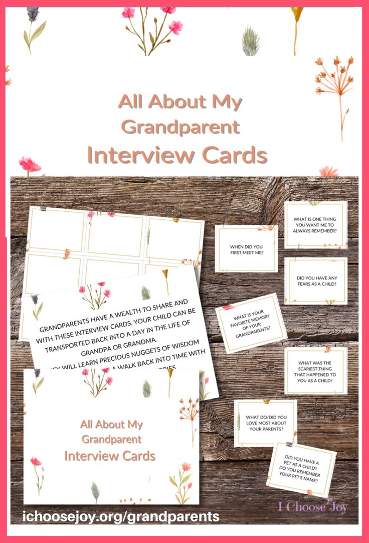 an interview card with the words, all about my grandparents's interview cards on it