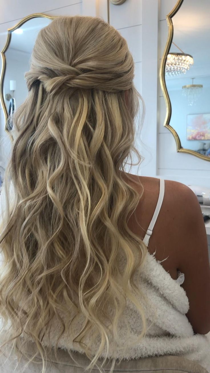 SOFT - GO GET YA HUSBAND in 2022 | Bridesmaid hair makeup, Simple prom hair, Prom hairstyles for long hair Grad Hairstyles, Grad Hair, Bridesmaid Hair Inspo, Bridemaids Hairstyles, Cute Prom Hairstyles, Ball Hair, Formal Hairstyles For Long Hair, Half Up Half Down Hair Prom, Simple Prom Hair