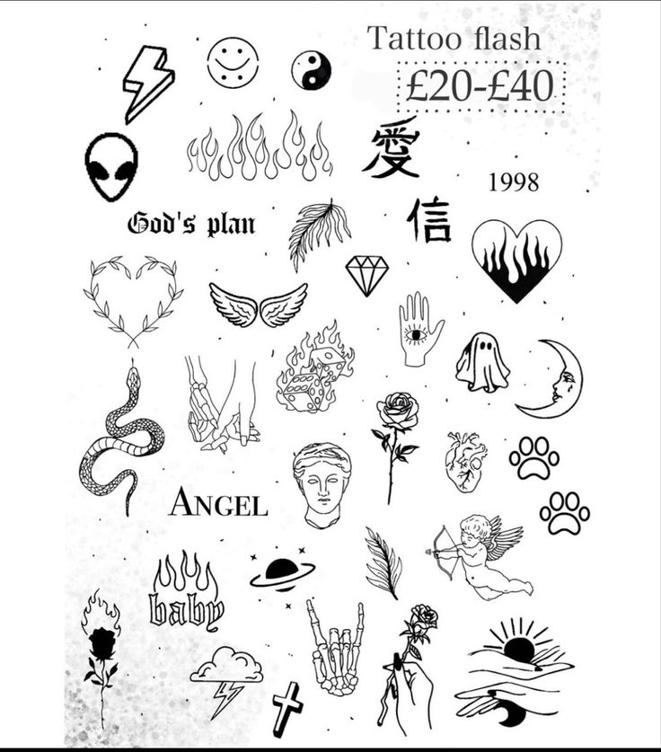 an old tattoo flash sheet with various symbols and tattoos on it's back side