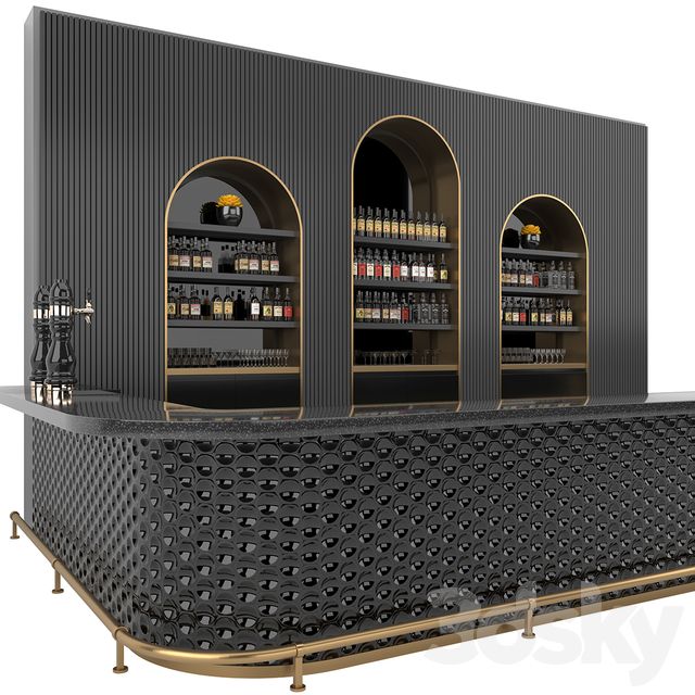 an image of a bar with wine bottles on the back and gold trimmings