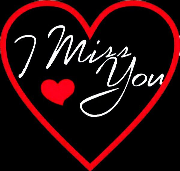 the words i miss you written in white on a black background with a red heart