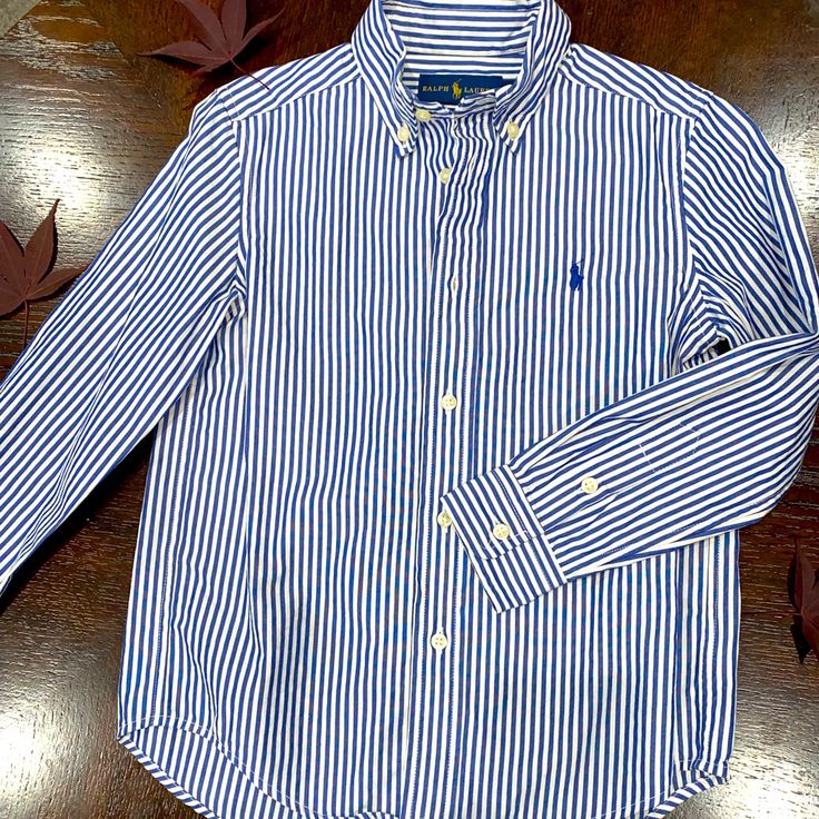 Washed But Never Worn, In New Conditions! White Long Sleeve Ralph Lauren Shirt, Blue Cotton School Shirt, White Long Sleeve Ralph Lauren Tops, Ralph Lauren White Preppy Tops, White Preppy Ralph Lauren Tops, Preppy Blue Tops For School, Ralph Lauren Striped Long Sleeve Tops, Blue Ralph Lauren Cotton Tops, Casual Blue Ralph Lauren Shirt