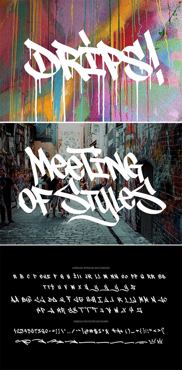 an advertisement with graffiti written on it and the words meeting of styles in different languages