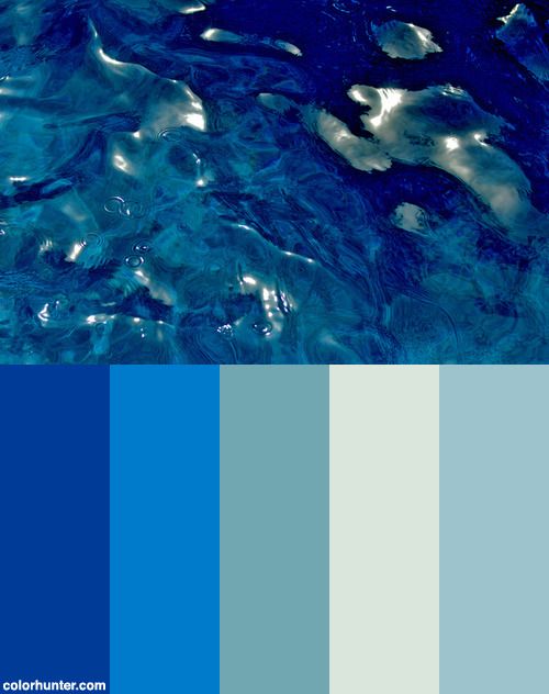 blue and white color scheme with water in the middle, from top view to bottom