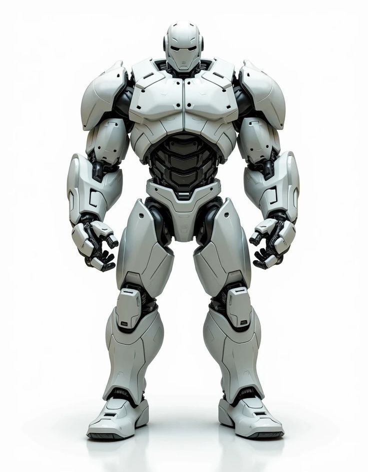 a robot that is standing in the middle of a white background with his arms spread out