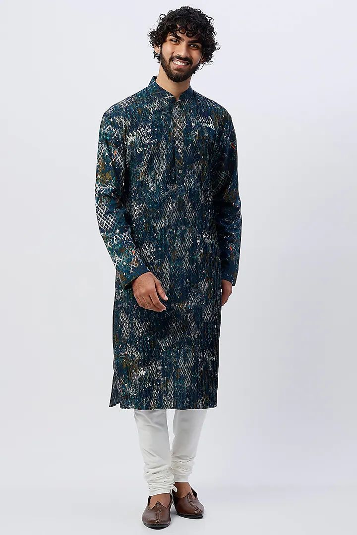 Blue Printed Kurta Set Design by Rohit Gandhi & Rahul Khanna Men at Pernia's Pop Up Shop 2022 Rahul Khanna, Blue Kurta, Rohit Bal, Tarun Tahiliani, Ethnic Design, Pernia Pop Up Shop, Kurta Designs, Kurta Set, Pop Up Shop