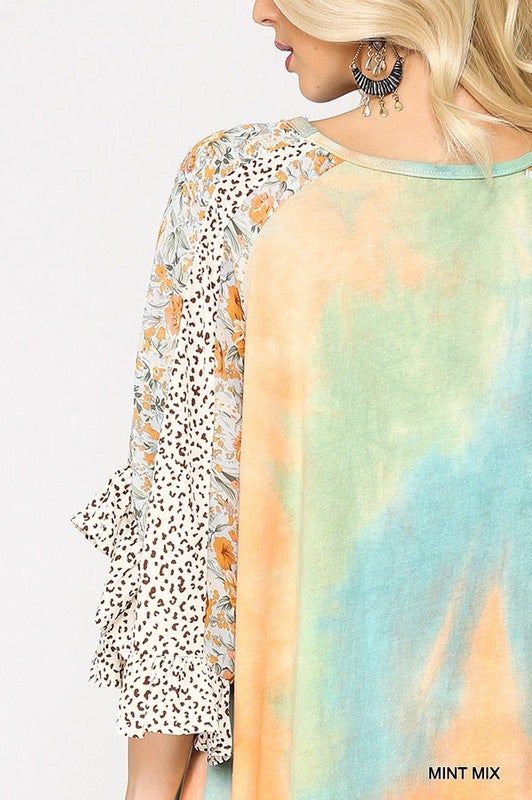 Tie Dye Floral Mix Print Round Neck Tunic Top with Ruffle Sleeves This is 100% Cotton Perfect for you fall gathering with the flowy ruffle sleeves Fall Gathering, Floral Tunic Tops, Floral Tunic, Ruffle Sleeves, Mixing Prints, Tunic Top, Tie Dye Top, Tunic Tops, Tie Dye