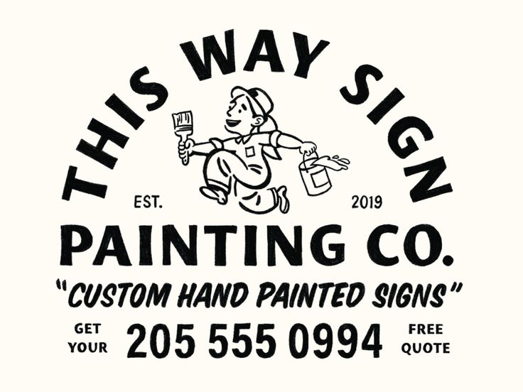 the logo for this way sign painting co, featuring a cartoon character holding a paintbrush