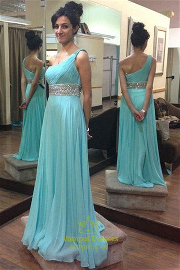 Bridesmaid Dresses Beach, Turquoise Wedding Theme, Aqua Bridesmaid Dresses, Tiffany Blue Wedding, Formal Prom Dresses Long, One Shoulder Prom Dress, Dresses Beach, A Line Evening Dress, Turquoise Wedding