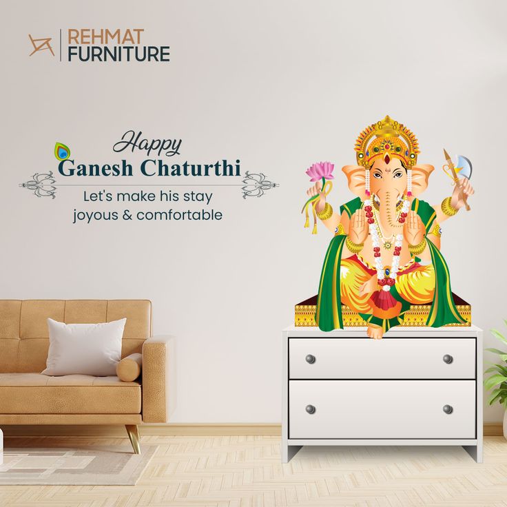 a wall decal with the words happy ganesh chaturtri on it