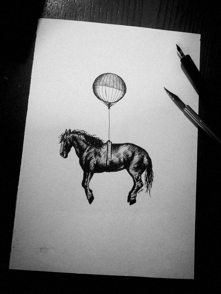 a drawing of a horse with a balloon attached to it