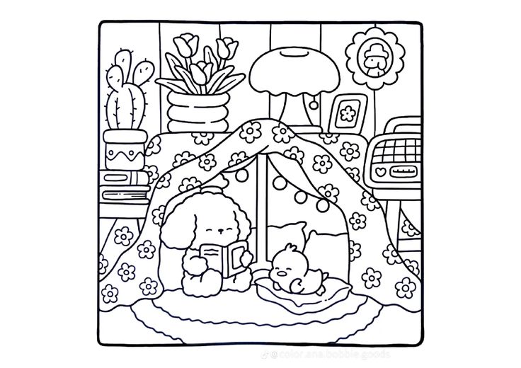 a black and white drawing of a baby's crib with teddy bears in it