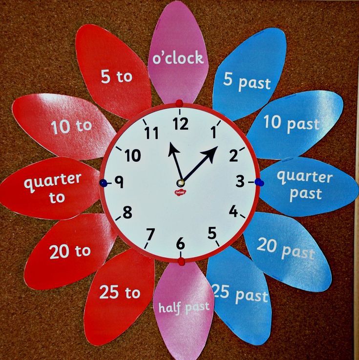 a clock made out of colored paper with numbers on the face and around it is time