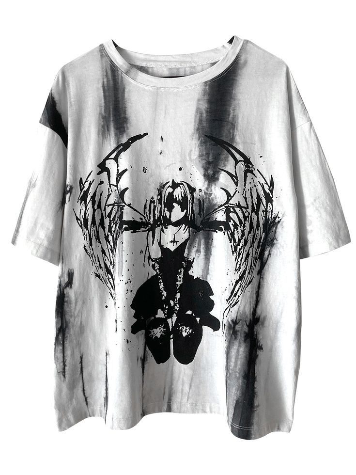 Attention: This price includes a T-shirt only, others are not included.   	 		 			Size 			S 			M 			L 		 		 			Bust 			105 			110 			116 		 		 			Full Length 			68 			70 			72 Trendy Bleached White T-shirt, Emo Short Sleeve Tops For Summer, Emo Style Short Sleeve Summer Tops, Emo Style Short Sleeve Tops For Summer, Summer Emo Style Short Sleeve Tops, White Emo Style T-shirt With Graphic Print, White Emo T-shirt With Graphic Print, White Short Sleeve Emo Tops, Summer Emo Streetwear T-shirt