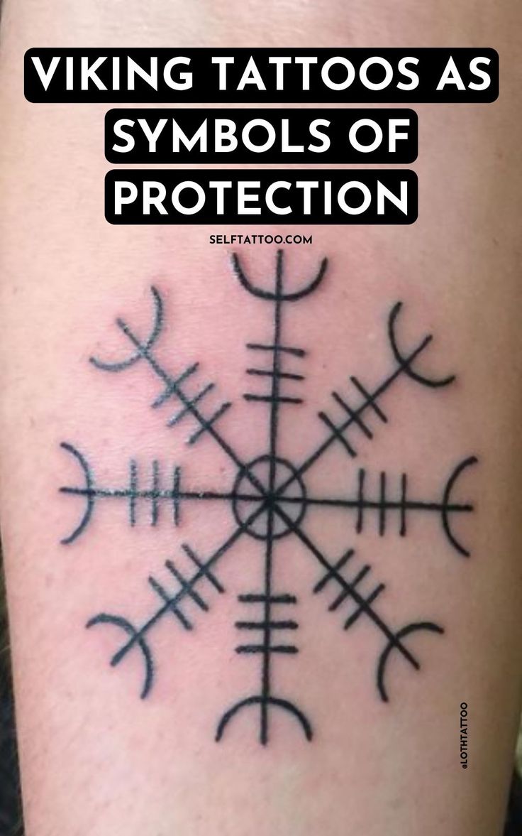 a tattoo with symbols on it and the words viking tattoos as symbols of protection written below