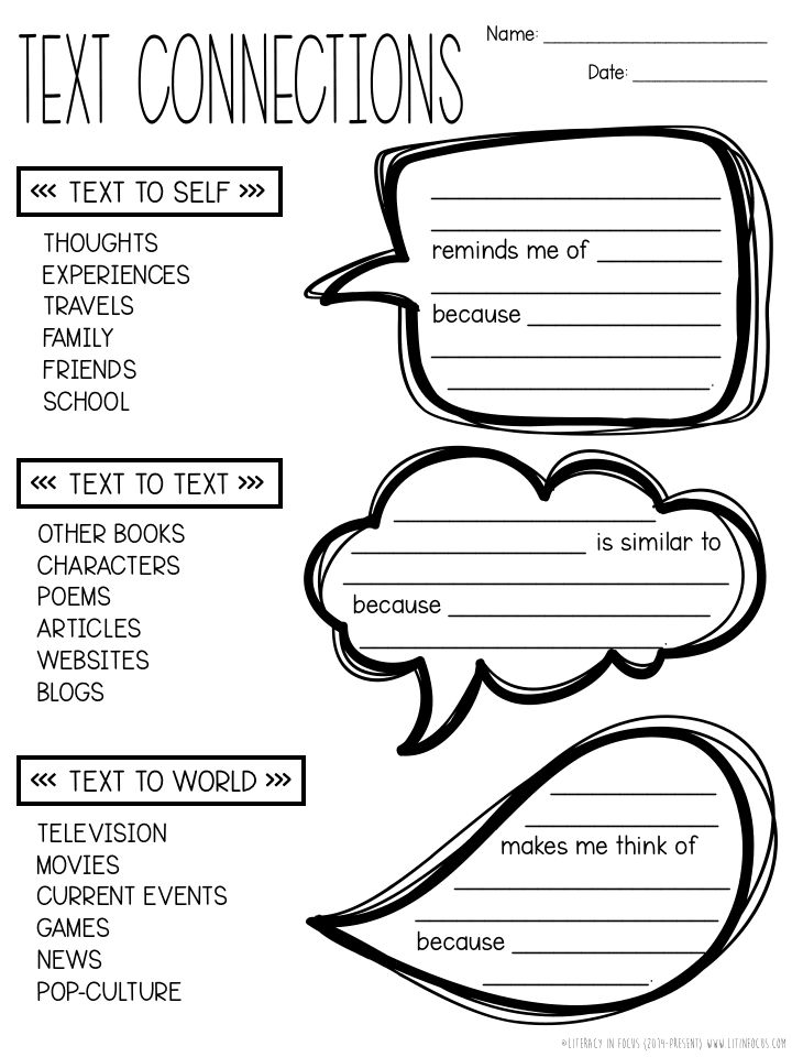 the text connections worksheet for students to use in their writing and speaking skills