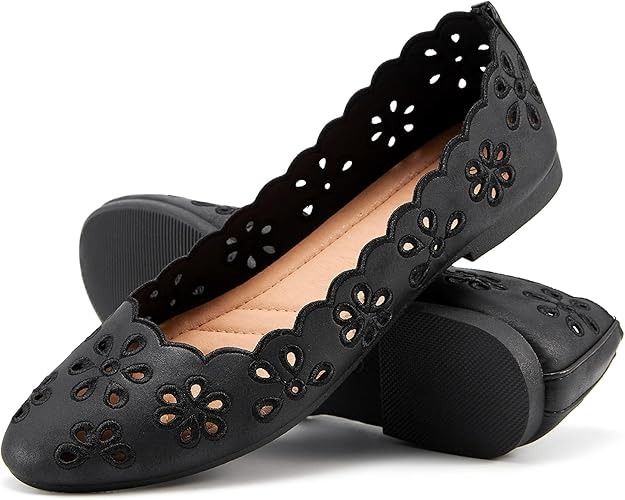 Amazon.com | FRACORA Women's Ballet Flats Black PU Leather Dress Shoes Comfortable Round Toe Slip on Flats with Breathable Eyelets(Black.US10) | Flats Orange Flat Shoes, Womens Dress Flats, Grey Flats Shoes, Silver Flat Shoes, Soft Ballet Flats, Pu Leather Dress, Red Shoes Flats, Women's Ballet Flats, White Flat Shoes