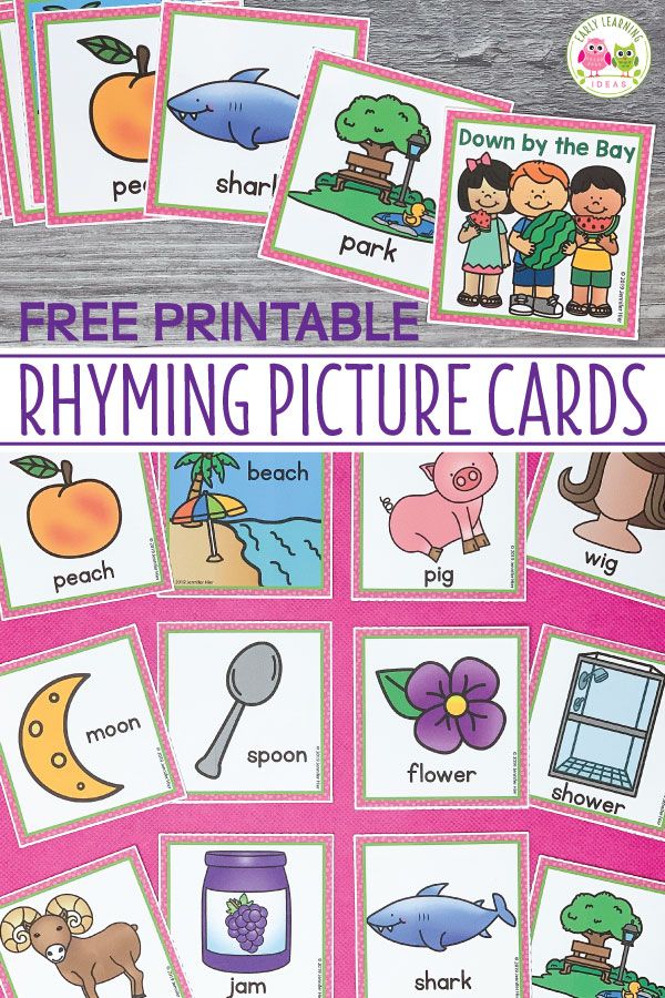 free printable rhyming picture cards for kids to practice phonicic words