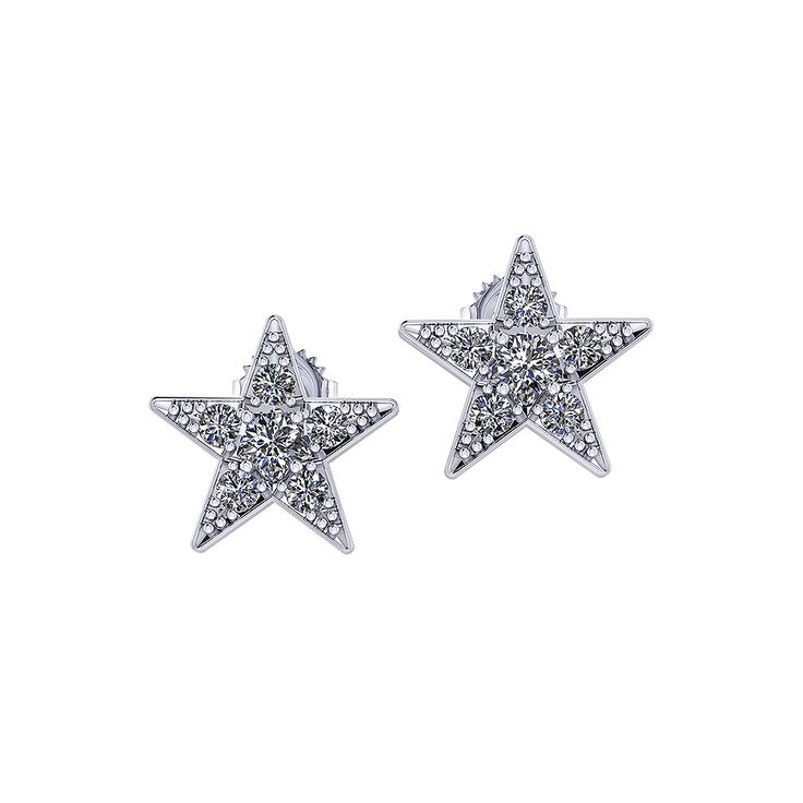 Sparkling at every point, these Diamond Star Earrings shimmer as they are worn. Jewelry Designs has a beautiful variety of diamond earrings created by our local jewelers from white, yellow, and rose gold in thier Danbury, CT showroom. Star-shaped White Gold Diamond Earrings, White Gold Star-shaped Diamond Earrings, Star Shaped Diamond Accent Earrings For Formal, White Gold Star-shaped Fine Diamond Earrings, Formal Star-shaped Earrings With Diamond Accents, Star-shaped Earrings With Diamond Accents For Formal Occasions, Star Shaped Earrings With Diamond Accents For Formal Events, Luxury Star-shaped Earrings With Diamond Accents, Sparkling Diamond Star Earrings